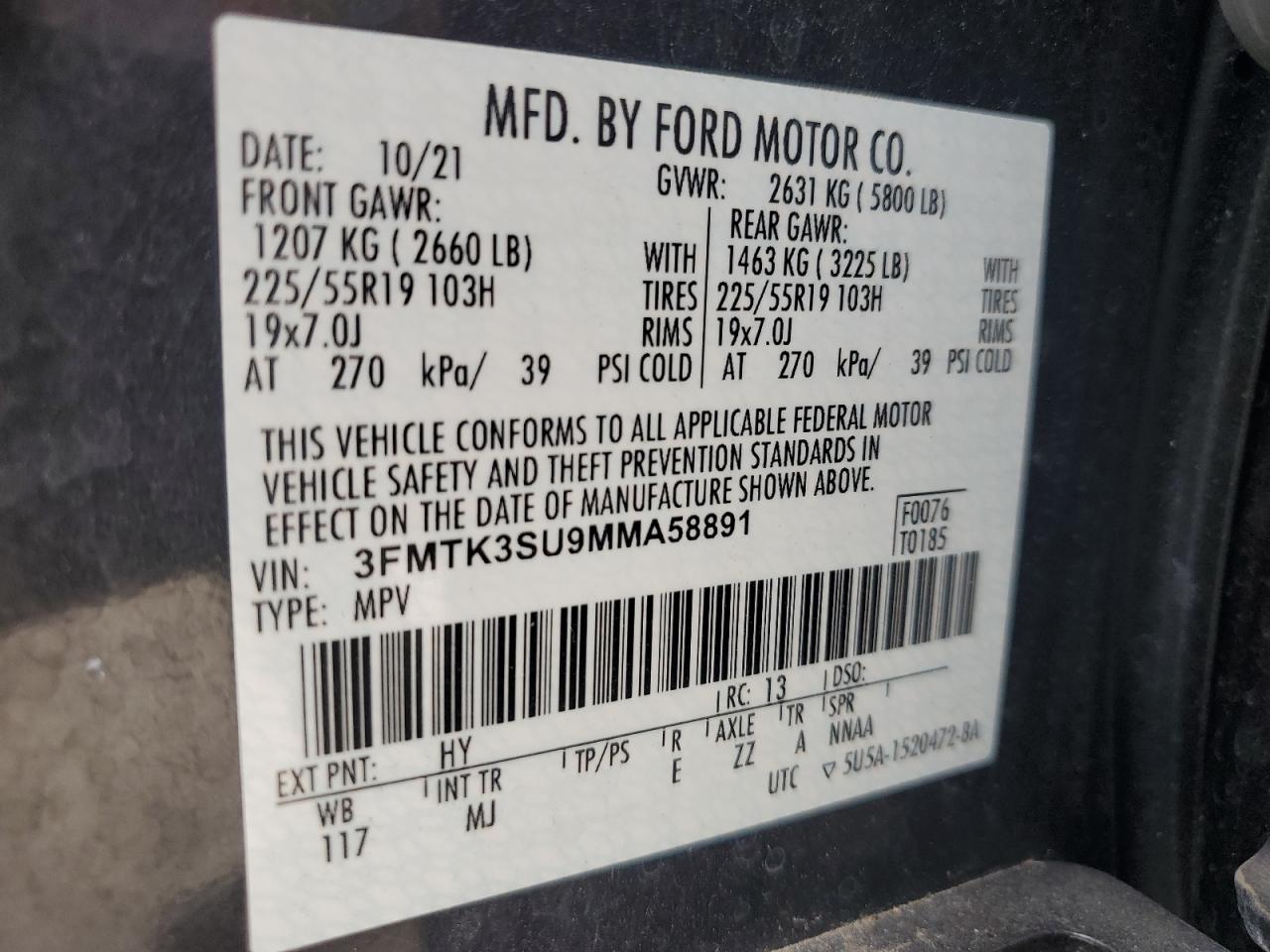 3FMTK3SU9MMA58891 2021 Ford Mustang Mach-E Premium