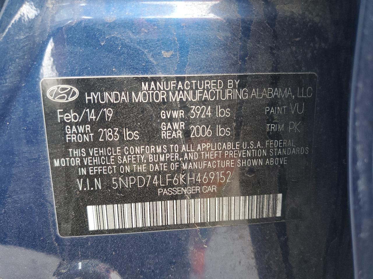 5NPD74LF6KH469152 2019 Hyundai Elantra Se