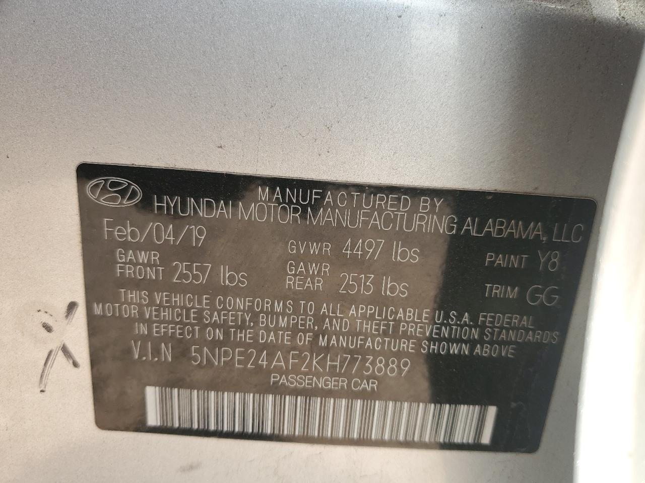 5NPE24AF2KH773889 2019 Hyundai Sonata Se