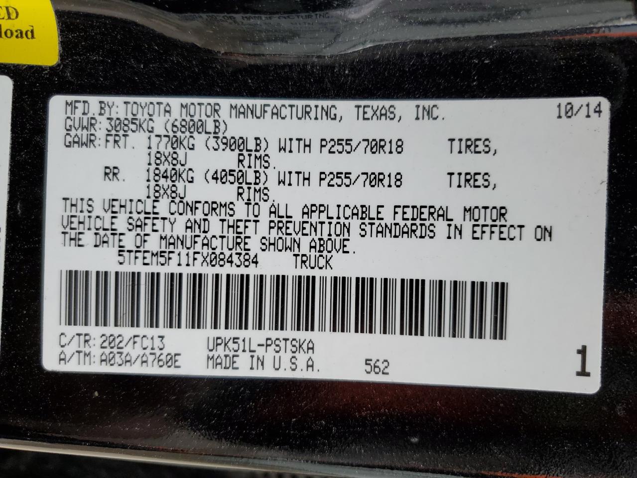 5TFEM5F11FX084384 2015 Toyota Tundra Crewmax Sr5