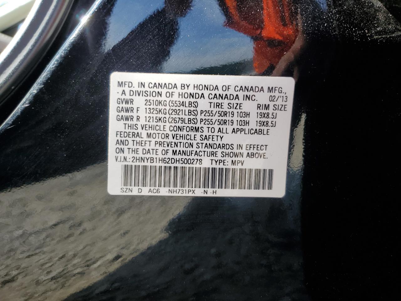 2HNYB1H62DH500278 2013 Acura Zdx