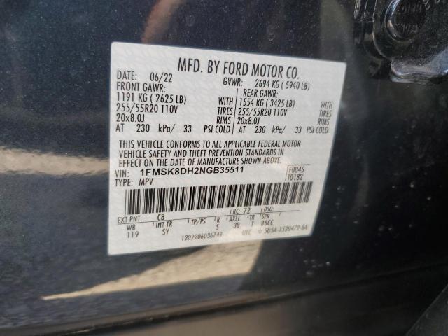 2022 Ford Explorer Xlt VIN: 1FMSK8DH2NGB35511 Lot: 57146954