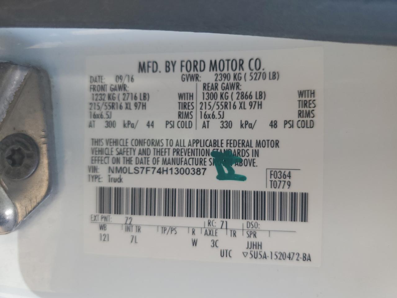 NM0LS7F74H1300387 2017 Ford Transit Connect Xlt