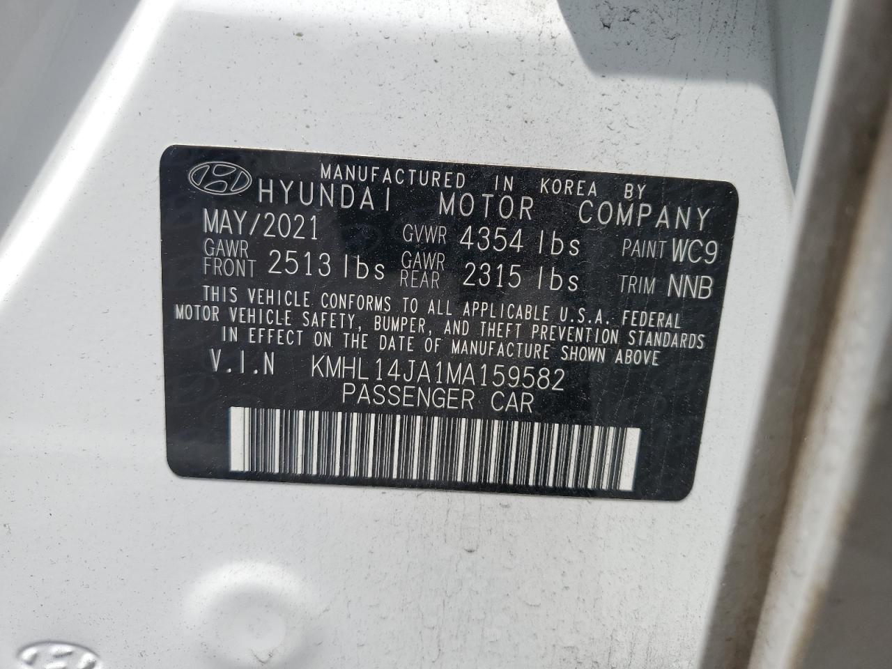 KMHL14JA1MA159582 2021 Hyundai Sonata Sel