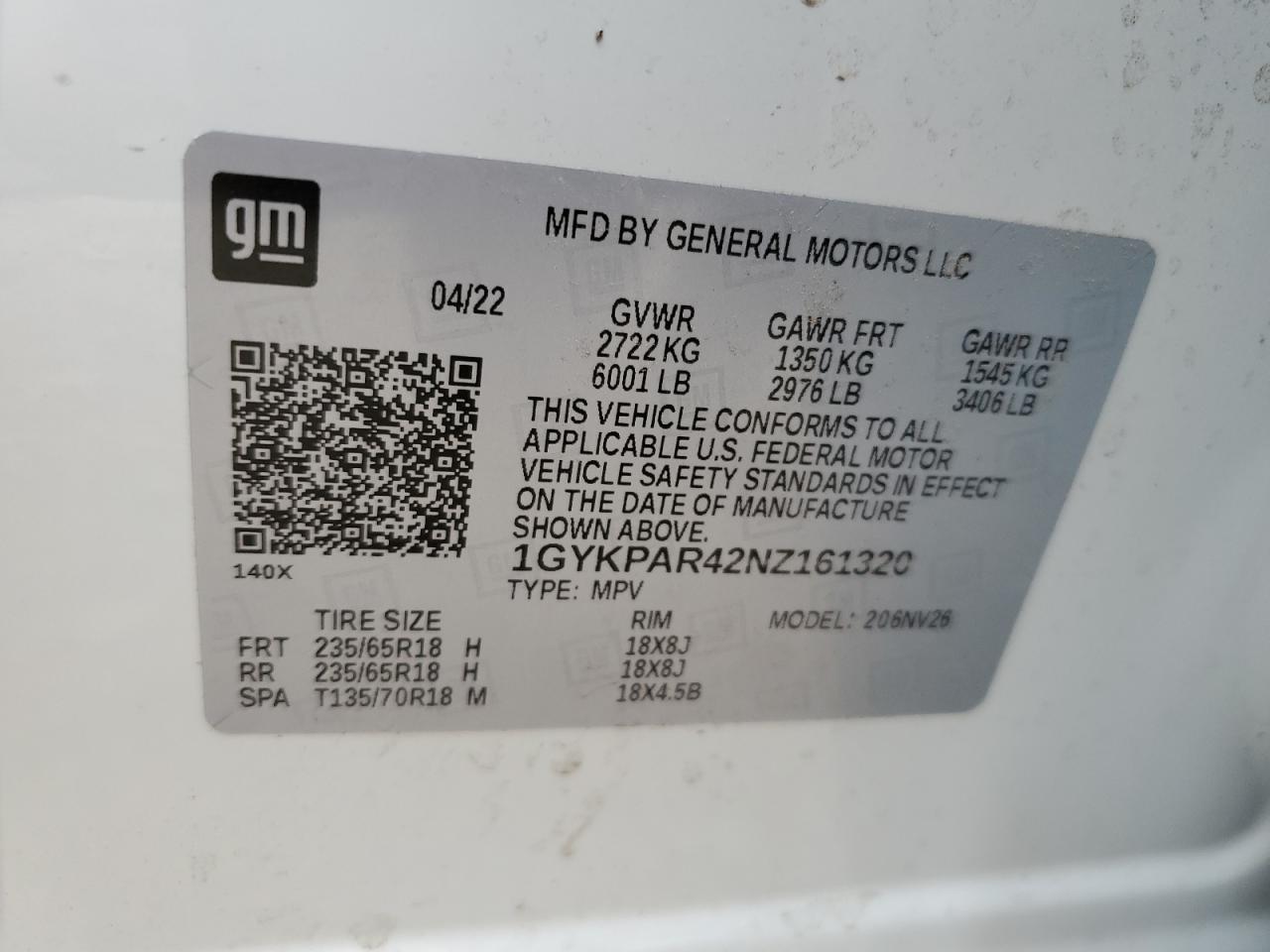 1GYKPAR42NZ161320 2022 Cadillac Xt6 Luxury