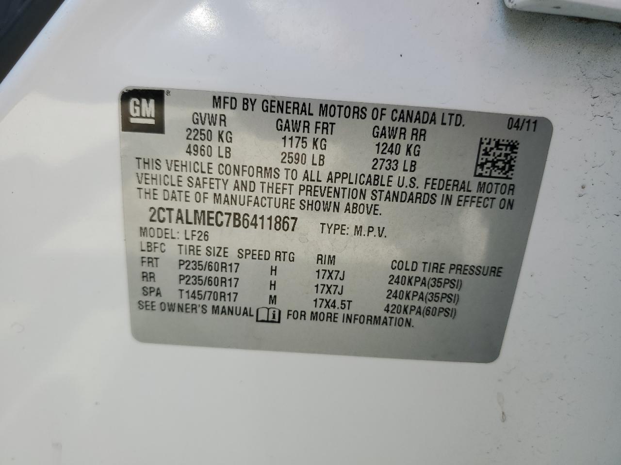 2CTALMEC7B6411867 2011 GMC Terrain Sle