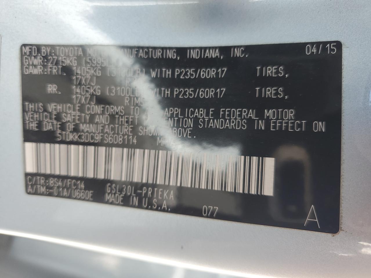 5TDKK3DC9FS608114 2015 Toyota Sienna Le