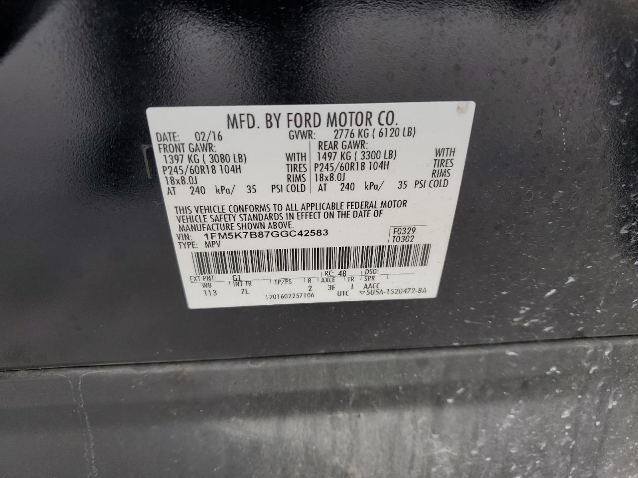 1FM5K7B87GGC42583 2016 Ford Explorer