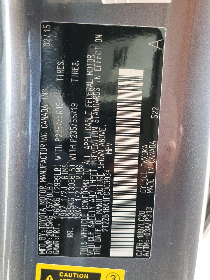 2T2ZB1BA1FC003934 2015 Lexus Rx 450H