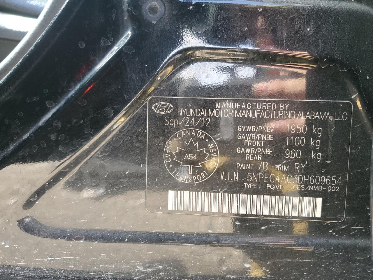 5NPEC4AC3DH609654 2013 Hyundai Sonata Se