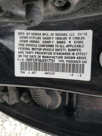 2018 HONDA CIVIC - 19XFC2F56JE017751
