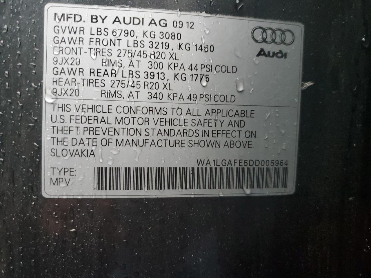 WA1LGAFE5DD005964 2013 Audi Q7 Premium Plus