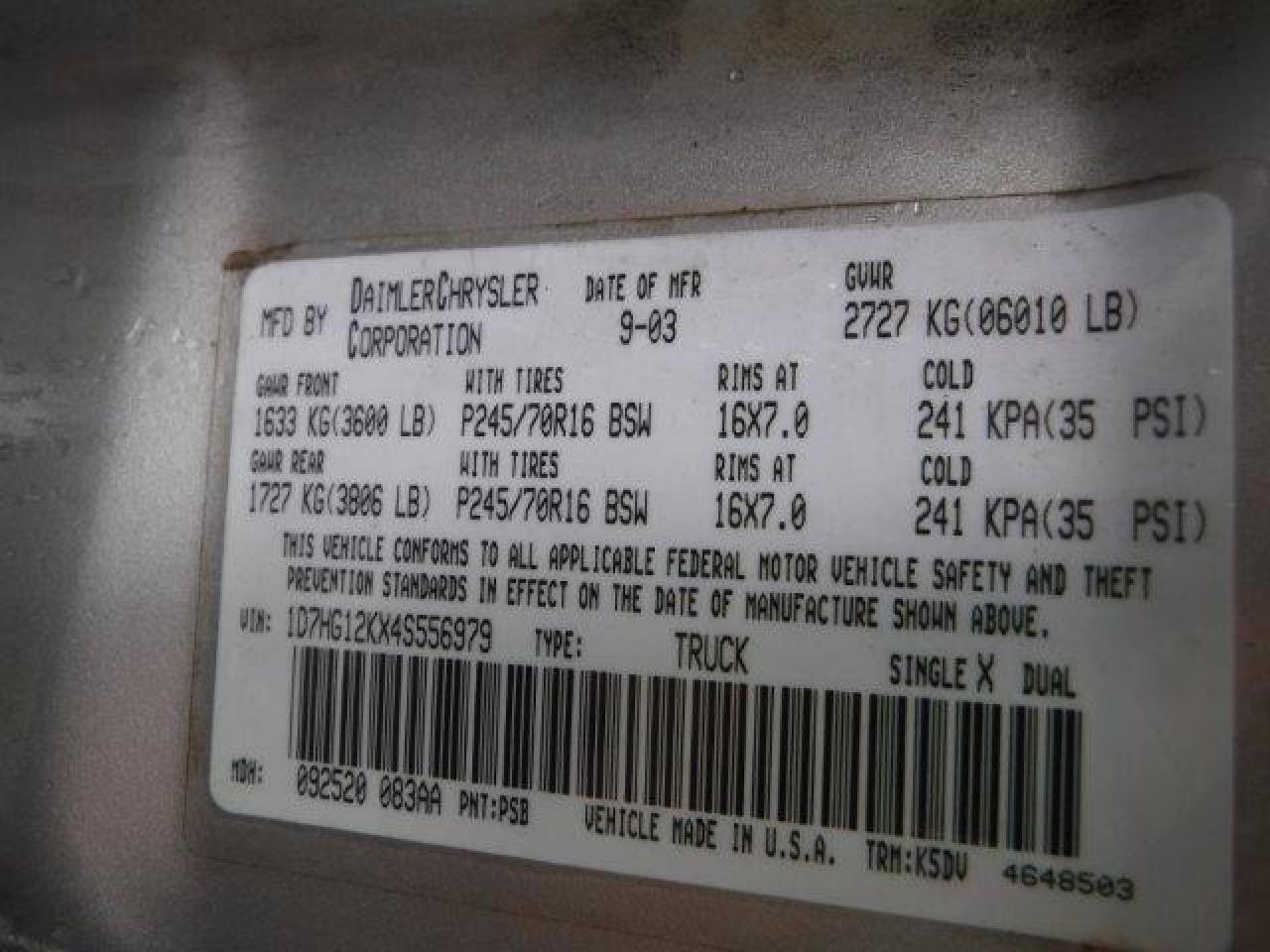 1D7HG12KX4S556979 2004 Dodge Dakota Sxt