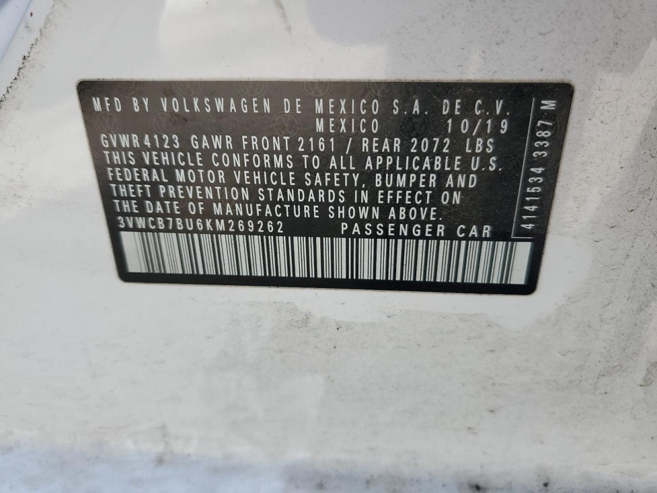 3VWCB7BU6KM269262 2019 Volkswagen Jetta S