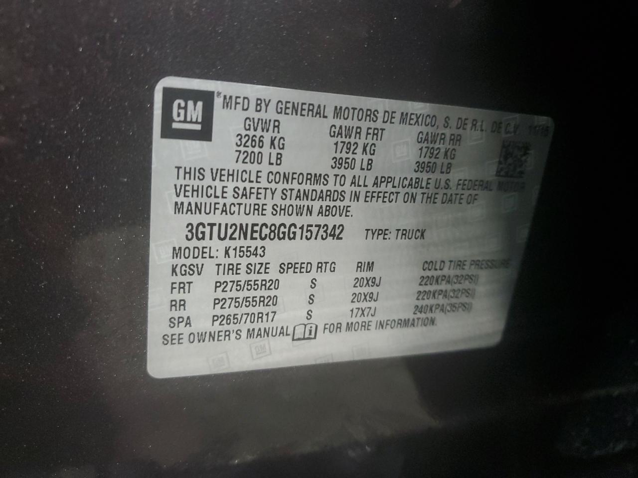 3GTU2NEC8GG157342 2016 GMC Sierra K1500 Slt