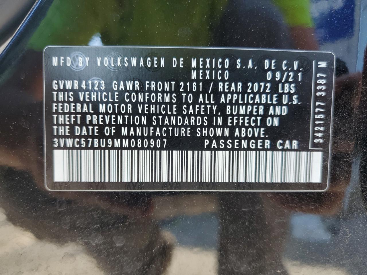 3VWC57BU9MM080907 2021 Volkswagen Jetta S