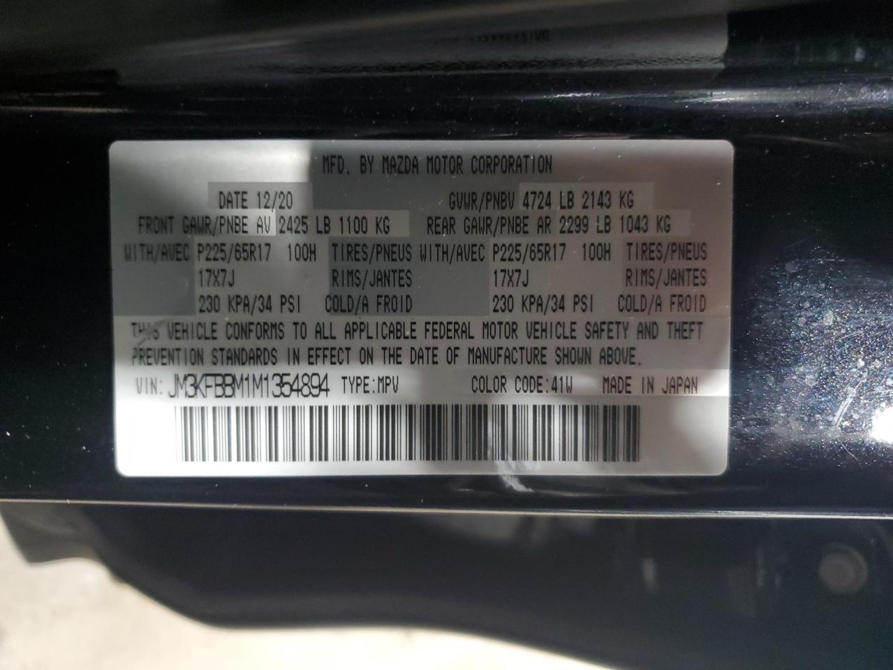 JM3KFBBM1M1354894 2021 Mazda Cx-5 Sport