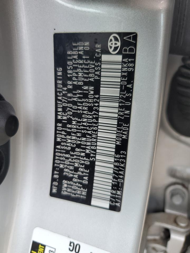 5YFBURHE6EP173424 2014 Toyota Corolla L