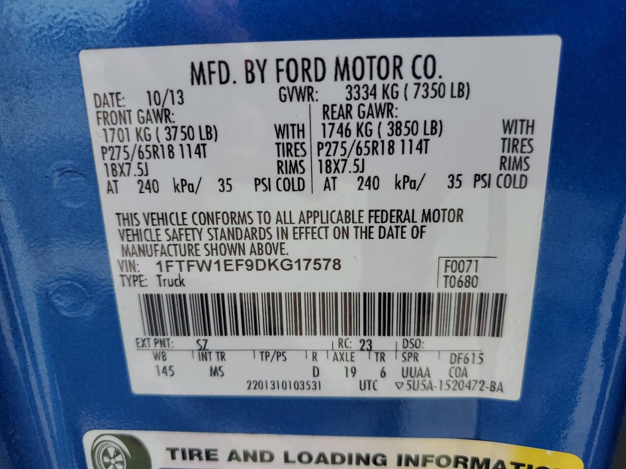 1FTFW1EF9DKG17578 2013 Ford F150 Supercrew