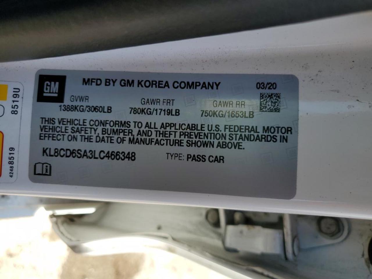 KL8CD6SA3LC466348 CHEVROLET SPARK 2020