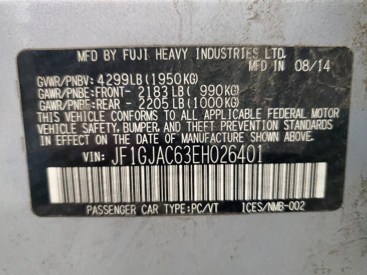 JF1GJAC63EH026401 2014 Subaru Impreza Premium