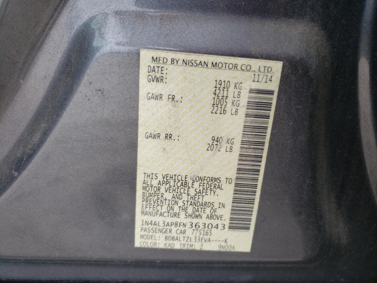 1N4AL3AP8FN363043 2015 Nissan Altima 2.5