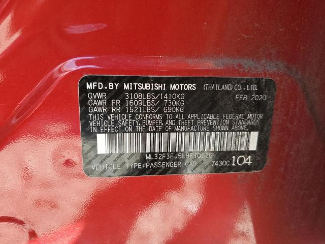 2020 Mitsubishi Mirage G4 Es VIN: ML32F3FJ5LHF10526 Lot: 54502614