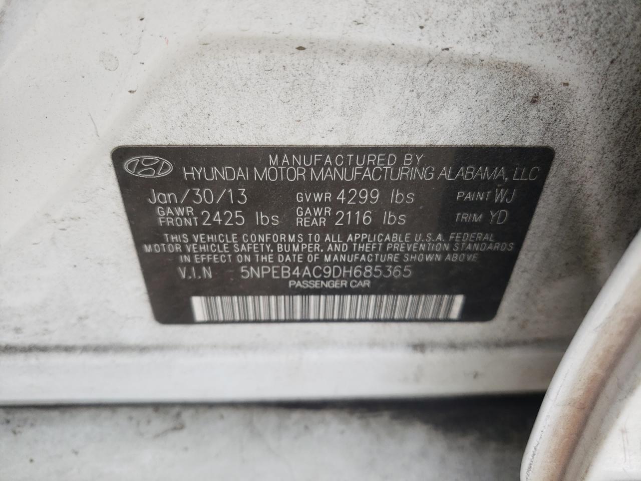 5NPEB4AC9DH685365 2013 Hyundai Sonata Gls