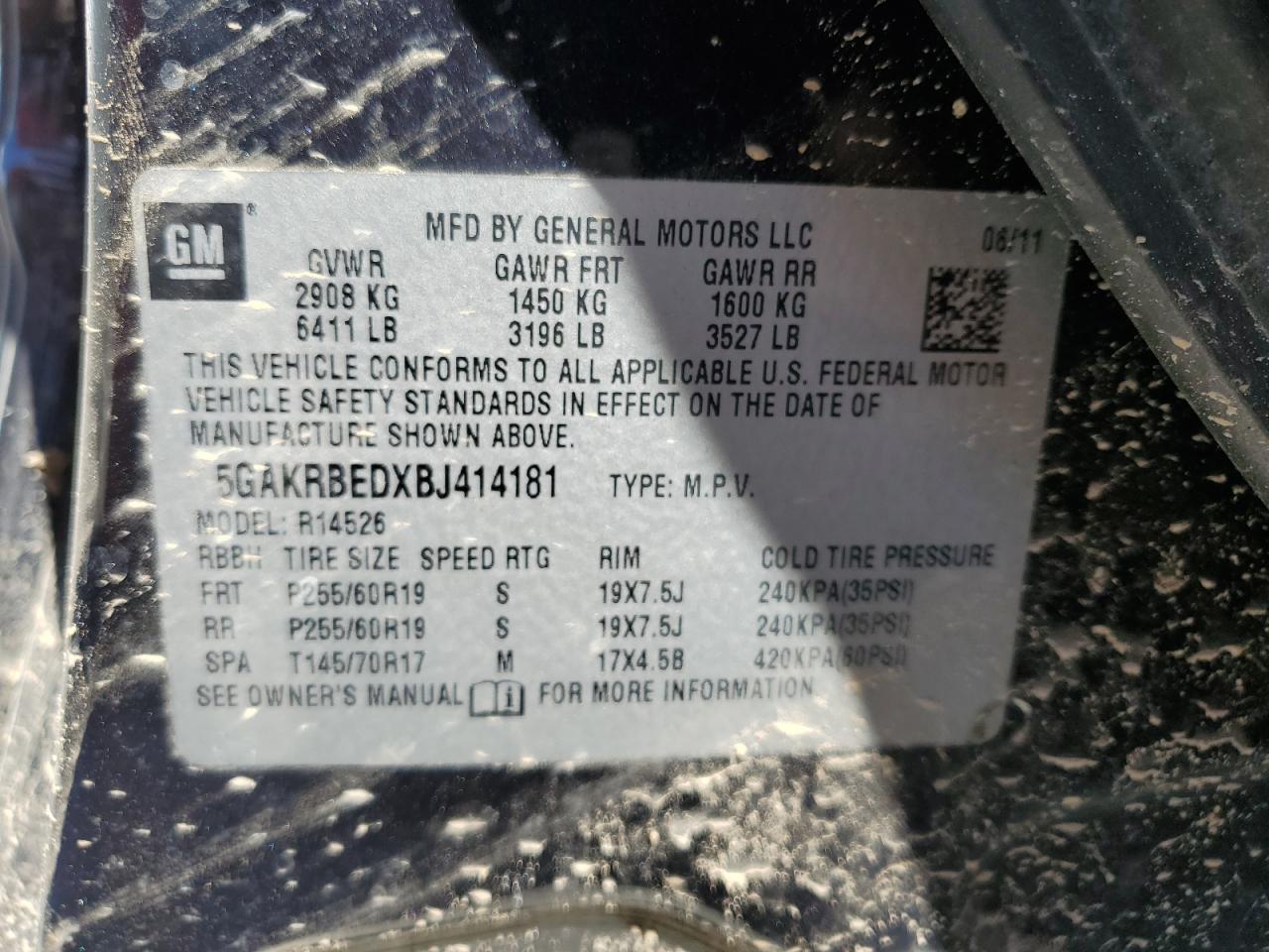 5GAKRBEDXBJ414181 2011 Buick Enclave Cxl