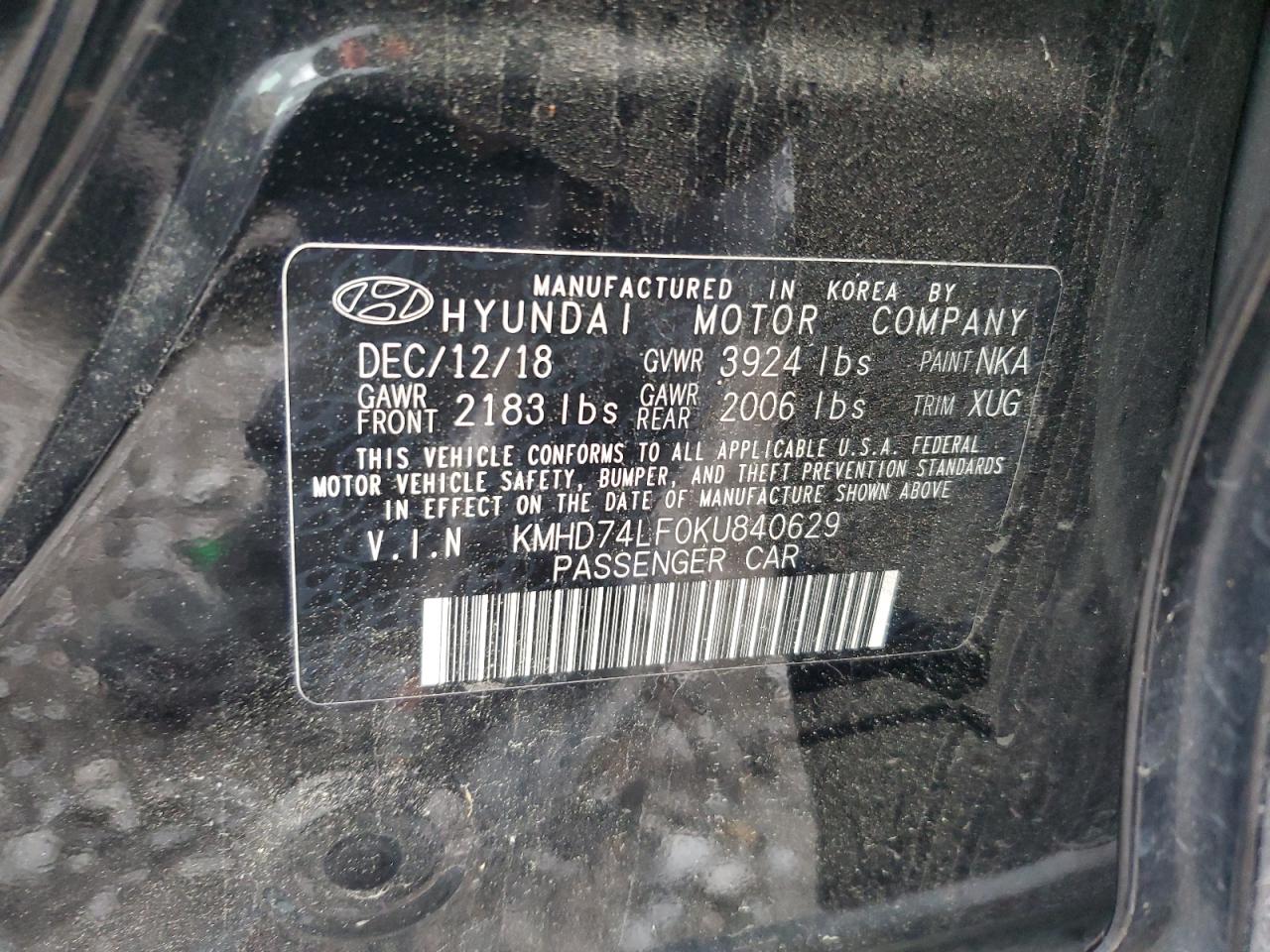 KMHD74LF0KU840629 2019 Hyundai Elantra Se