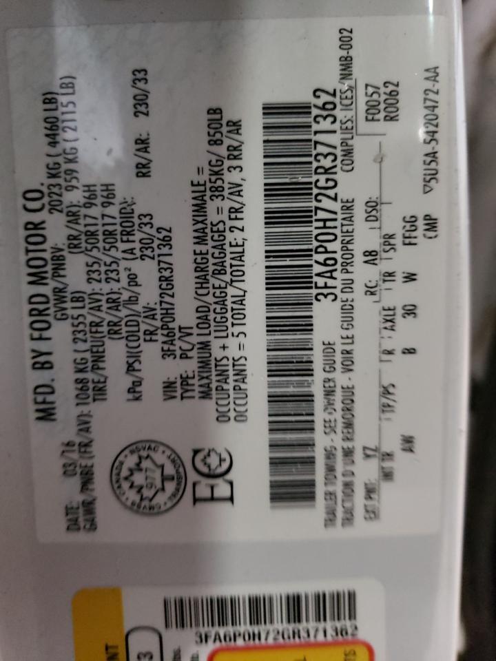 3FA6P0H72GR371362 FORD FUSION 2016