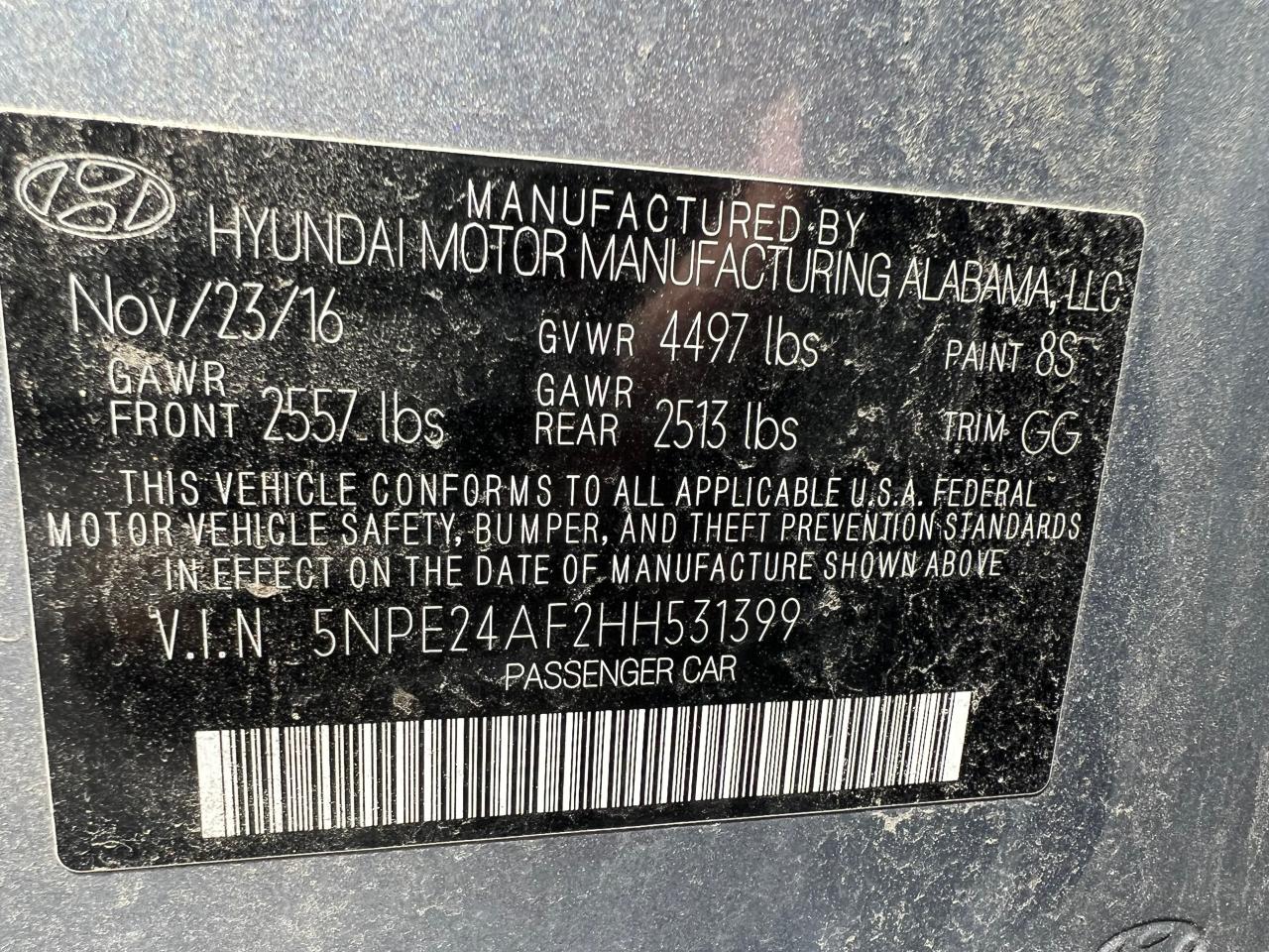 5NPE24AF2HH531399 2017 Hyundai Sonata Se