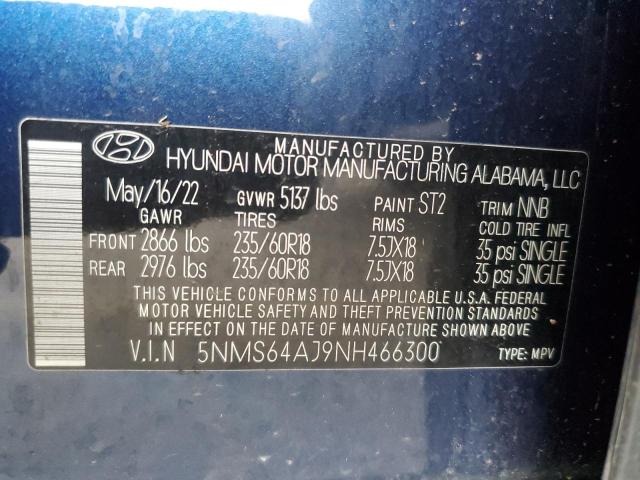 2022 Hyundai Santa Fe Sel VIN: 5NMS64AJ9NH466300 Lot: 53856714