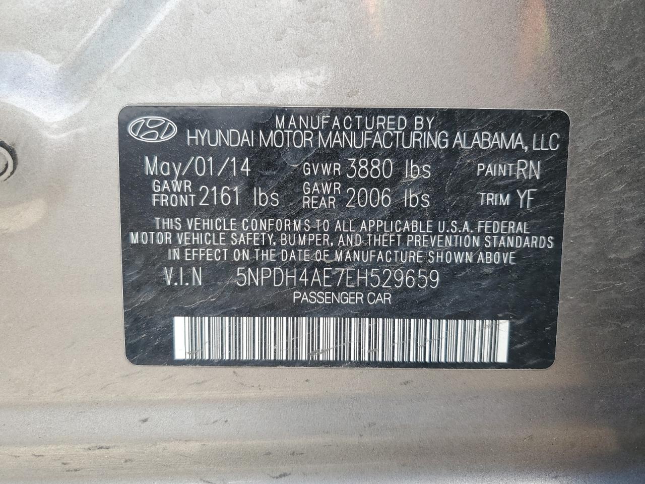 5NPDH4AE7EH529659 2014 Hyundai Elantra Se