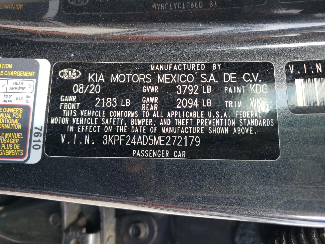 3KPF24AD5ME272179 2021 Kia Forte Fe