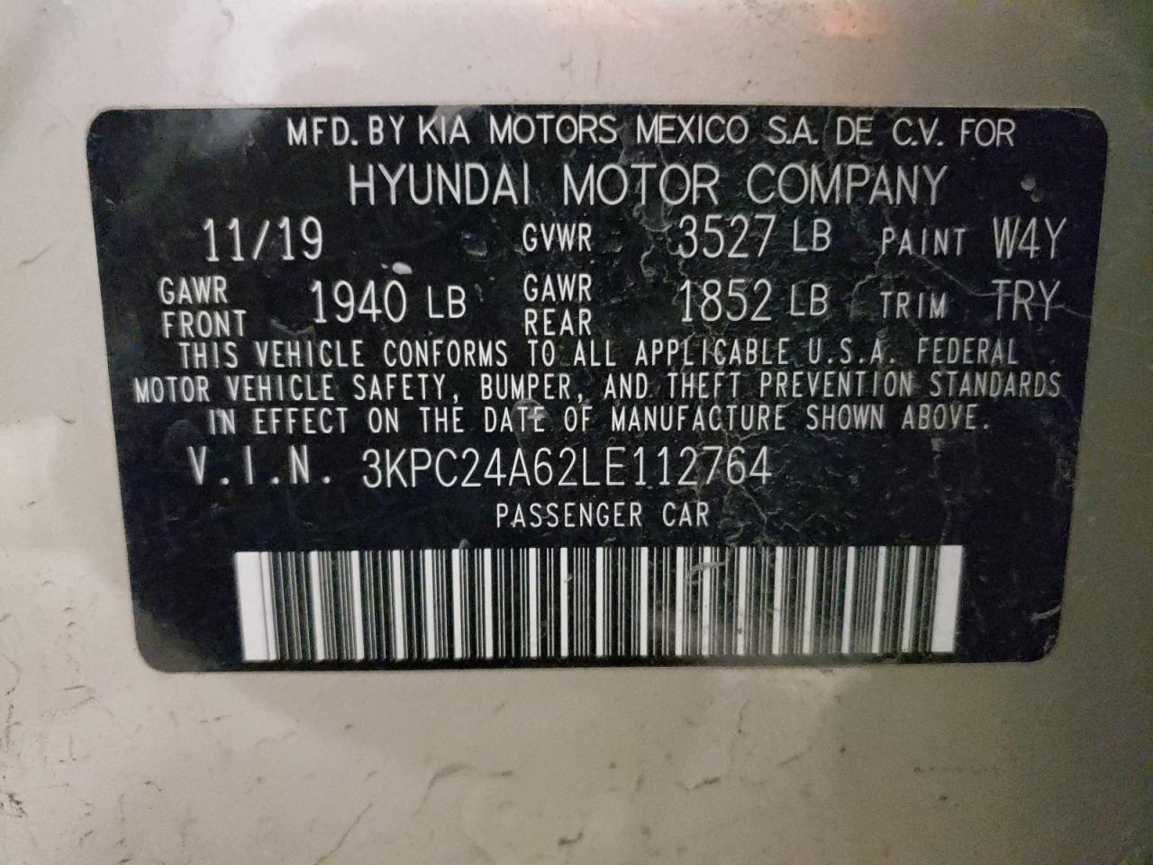 3KPC24A62LE112764 2020 Hyundai Accent Se