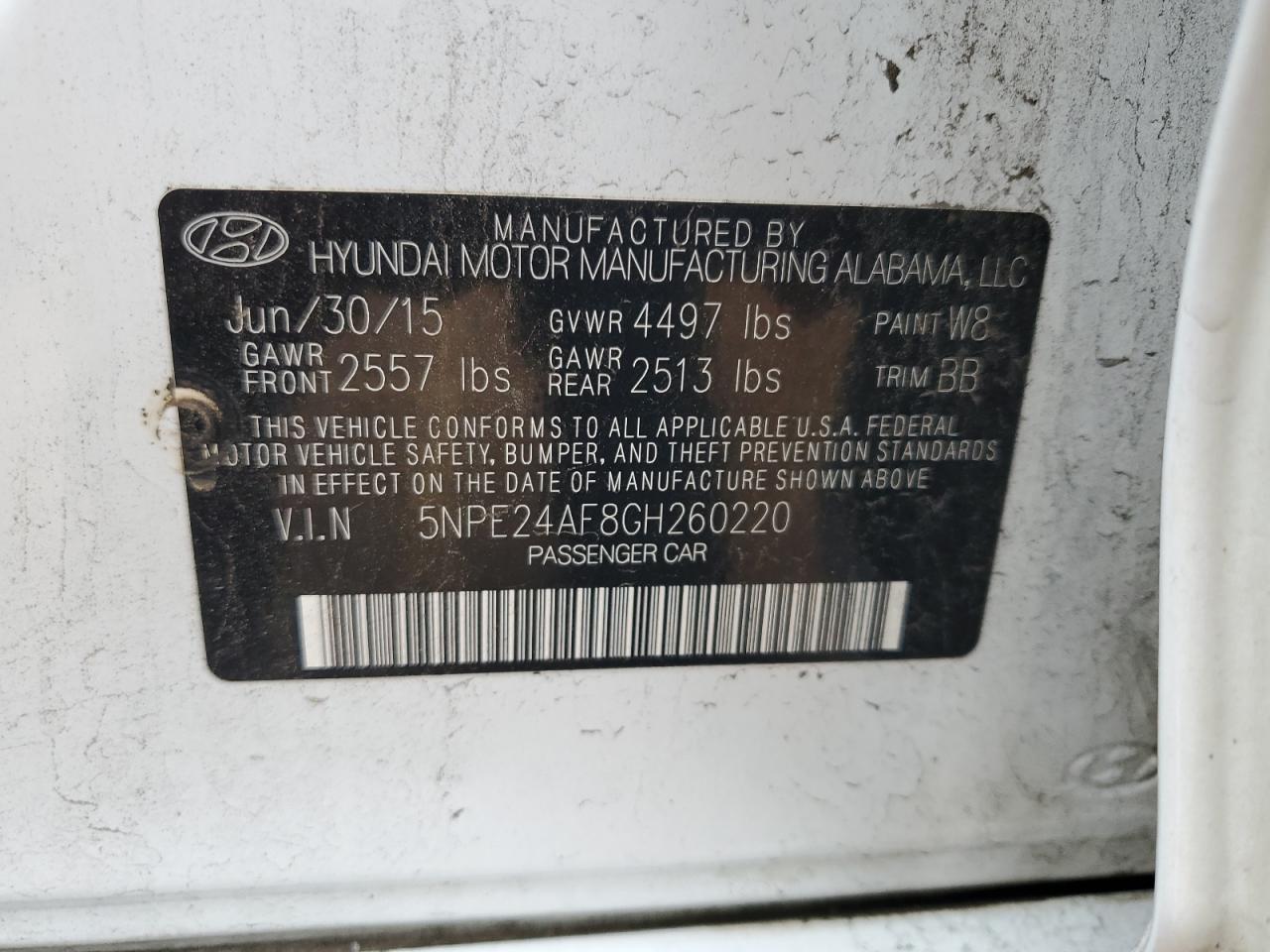 5NPE24AF8GH260220 2016 Hyundai Sonata Se