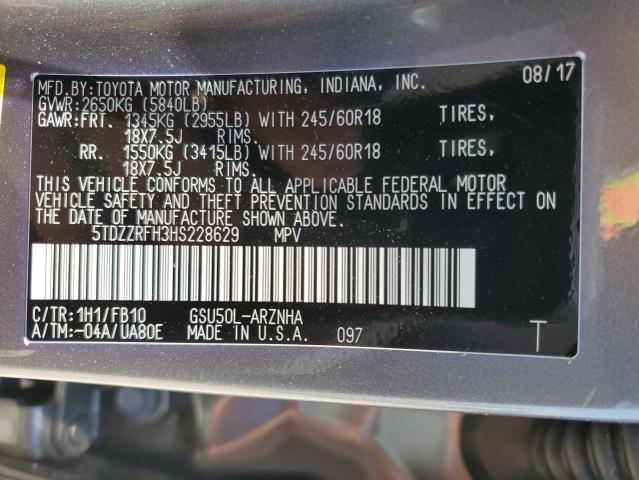 2017 Toyota Highlander Le VIN: 5TDZZRFH3HS228629 Lot: 55621244