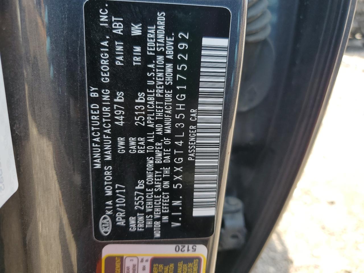 5XXGT4L35HG175292 2017 Kia Optima Lx