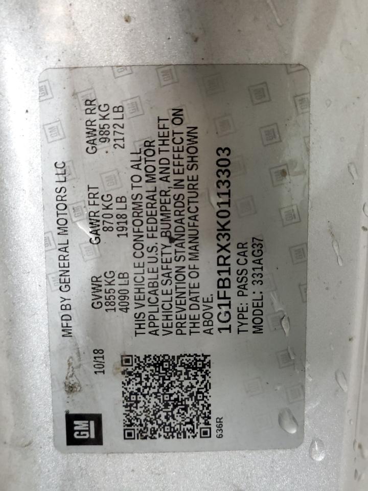 1G1FB1RX3K0113303 2019 Chevrolet Camaro Ls