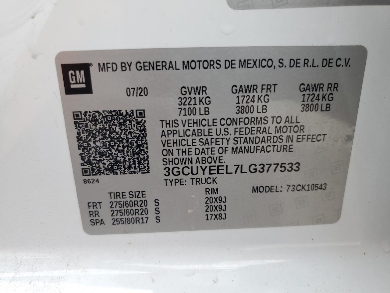 3GCUYEEL7LG377533 2020 Chevrolet Silverado K1500 Rst