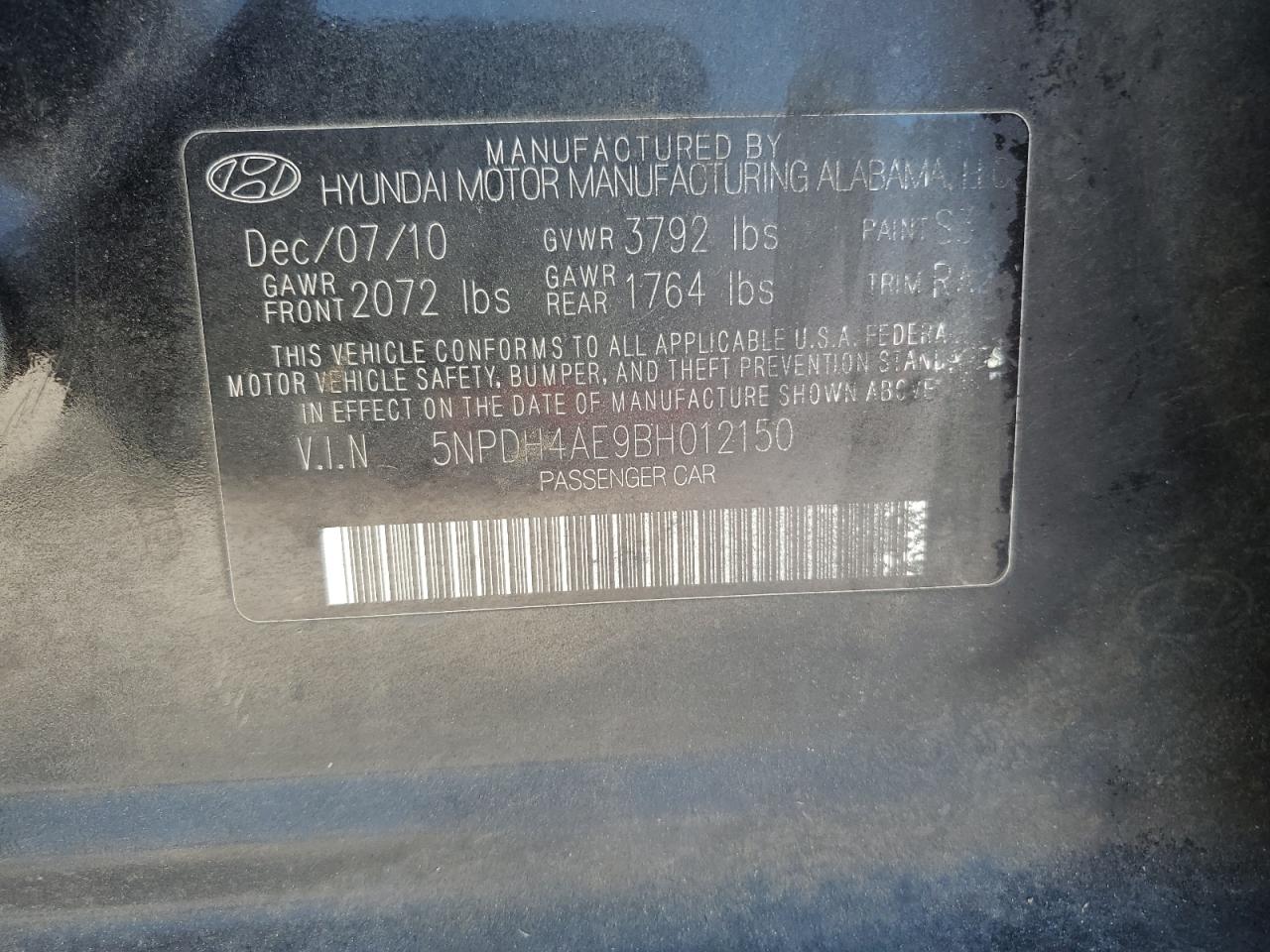 5NPDH4AE9BH012150 2011 Hyundai Elantra Gls