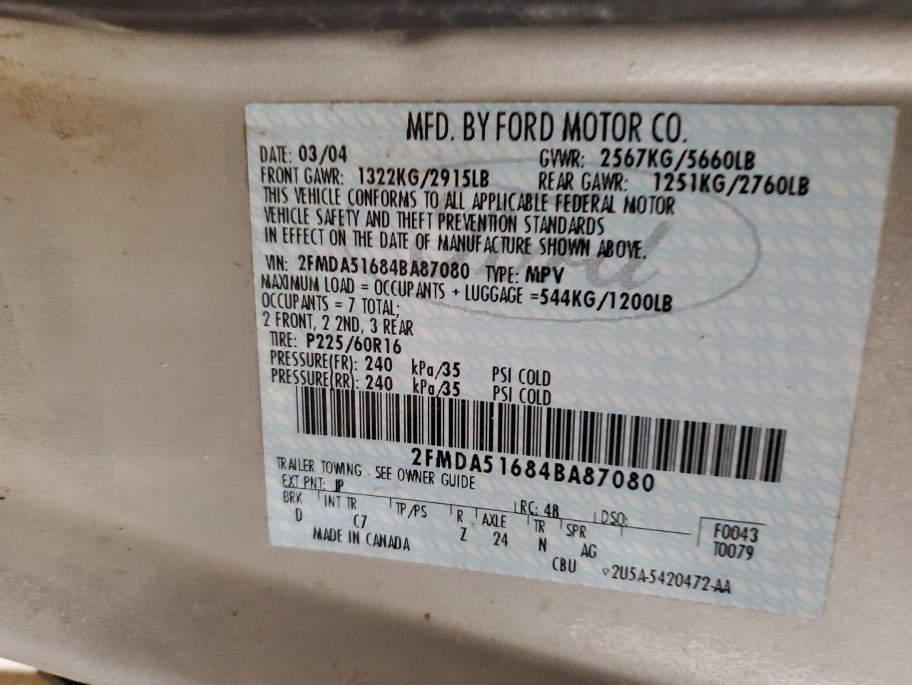 2FMDA51684BA87080 2004 Ford Freestar Se