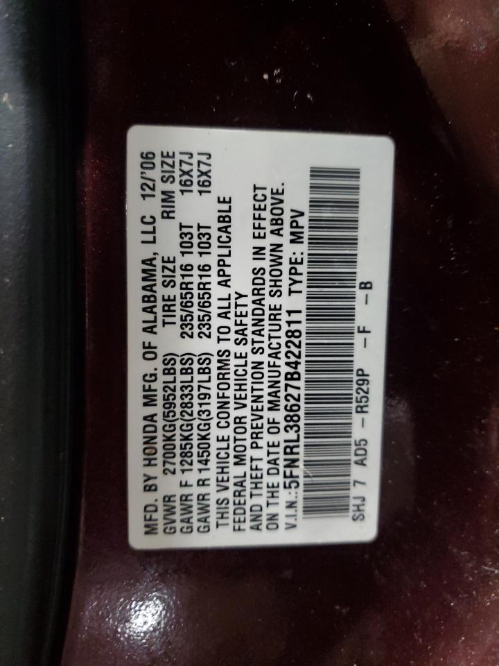 5FNRL38627B422811 2007 Honda Odyssey Exl