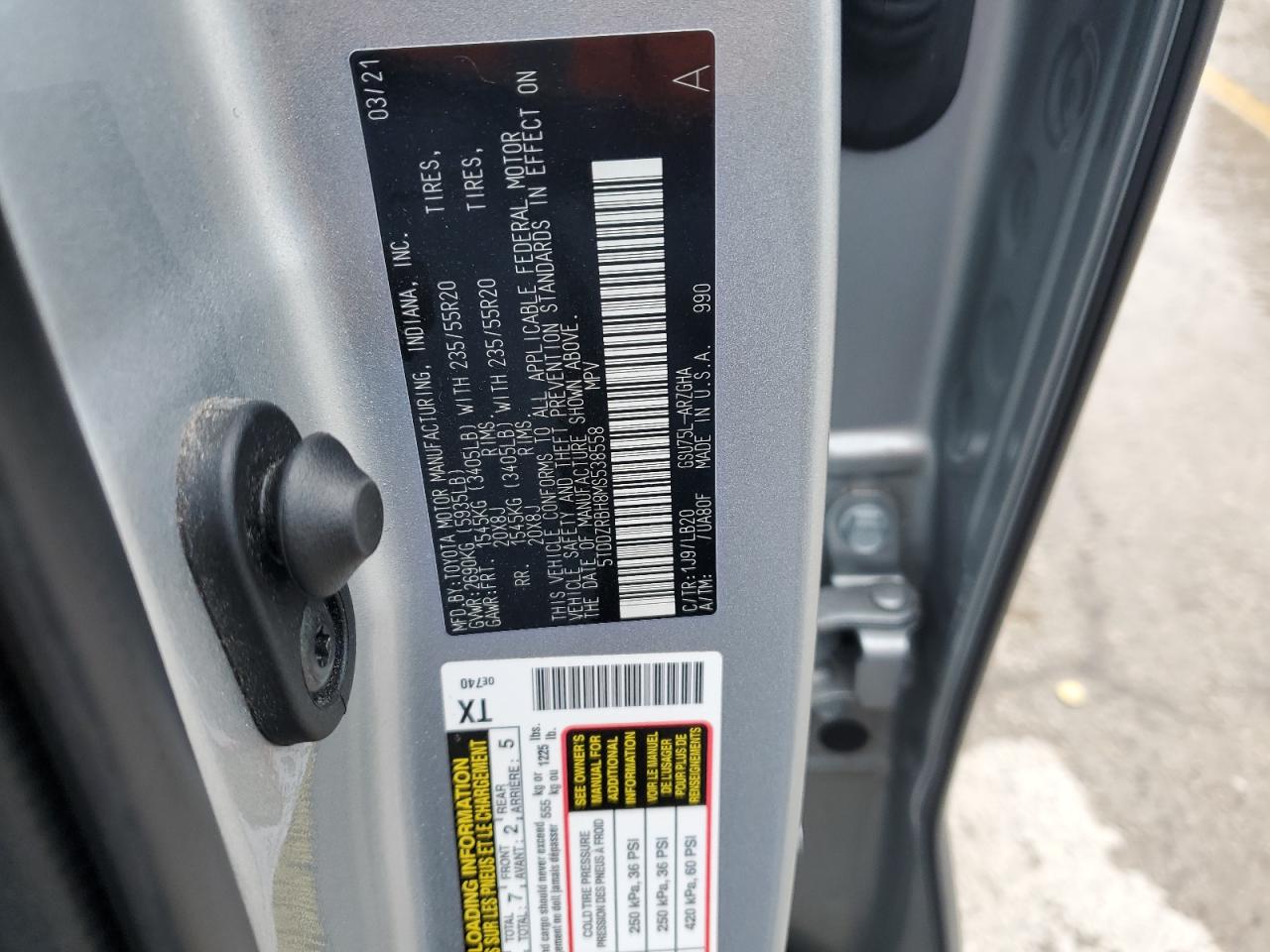 5TDDZRBH8MS538558 2021 Toyota Highlander Limited