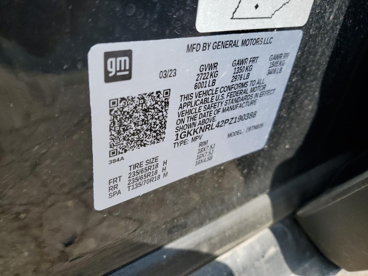 1GKKNRL42PZ190388 2023 GMC Acadia Sle