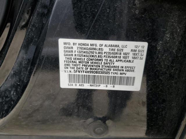2013 Honda Pilot Touring VIN: 5FNYF4H99DB030505 Lot: 55824894