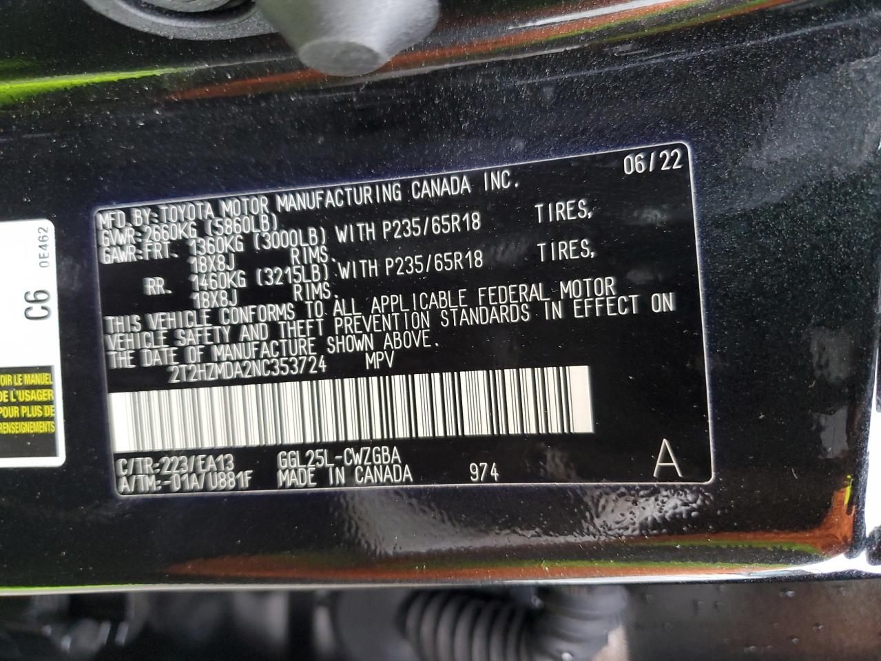 2T2HZMDA2NC353724 2022 Lexus Rx 350