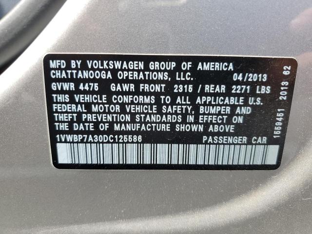 2013 Volkswagen Passat Se VIN: 1VWBP7A30DC125586 Lot: 54786754