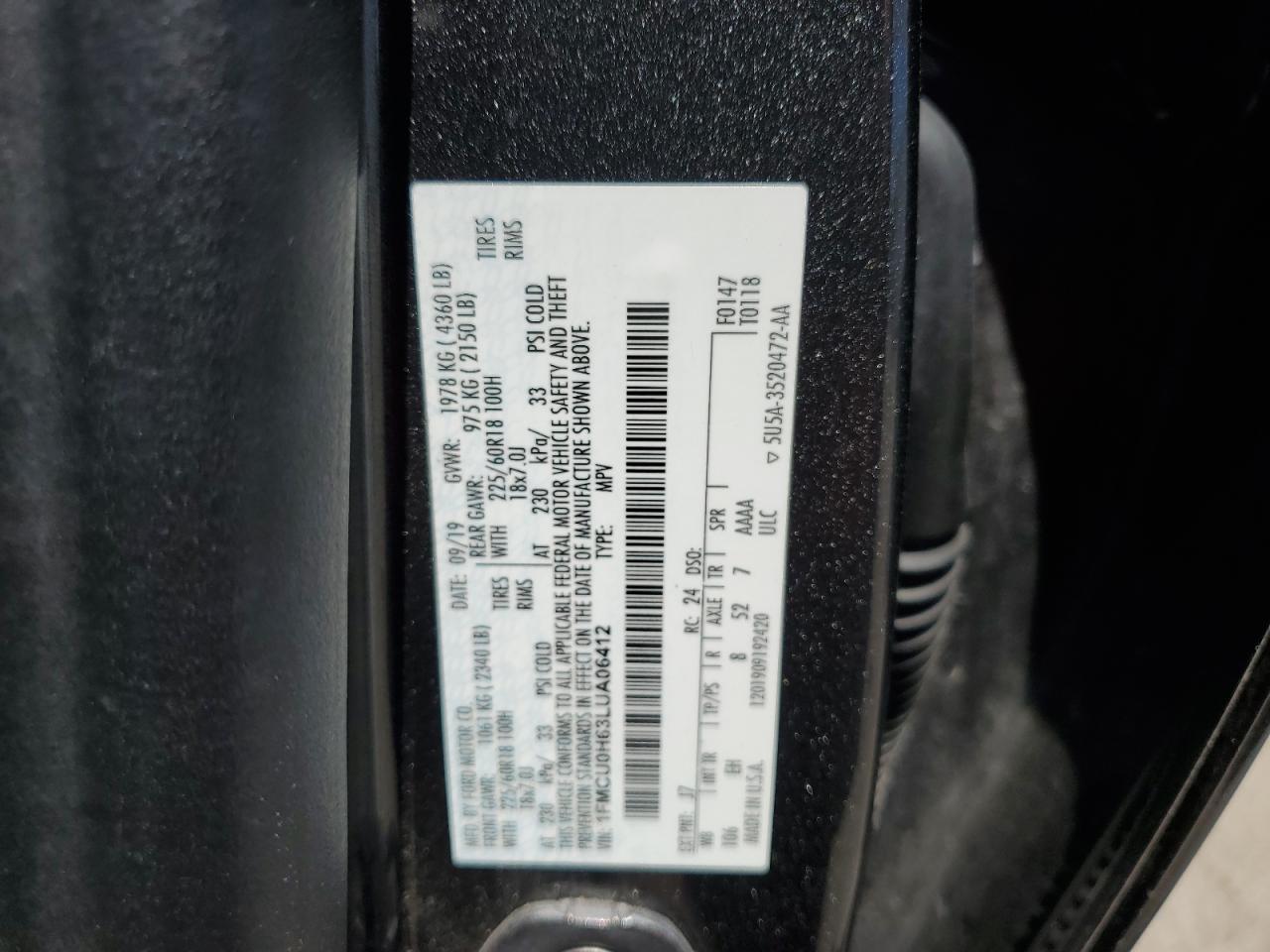 1FMCU0H63LUA06412 FORD ESCAPE 2020